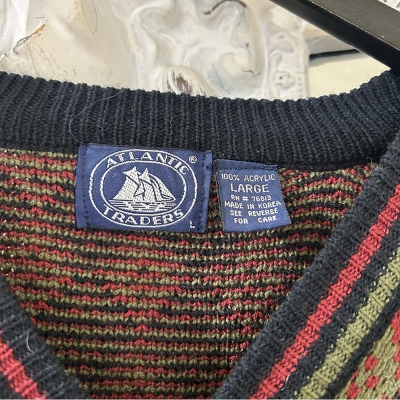 80's Vintage Atlantic Traders Diamond Pattern Acrylic Knit Sweater Sweater - Picture 5 of 5